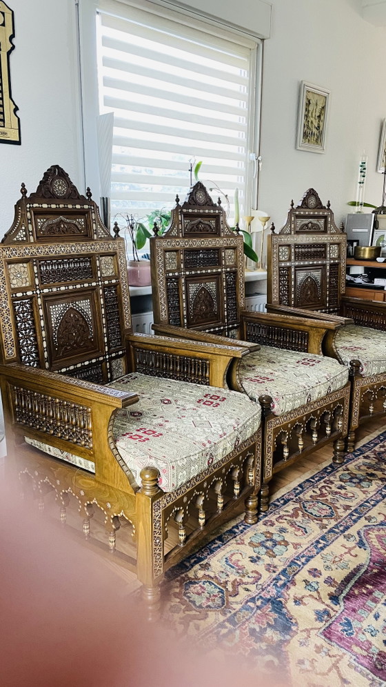 Muebles Arabescos Originales Hechos a Mano de Egipto – Sofás de 3 plazas, Wood, Glass (photo 9 of 14)