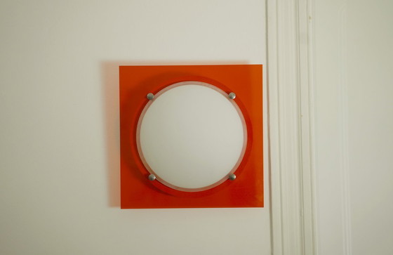 Image 1 of Rode wandlamp in mid-century stijl, gemaakt van acryl en mat glas, met een geometrische vormgeving uit de jaren 70.
