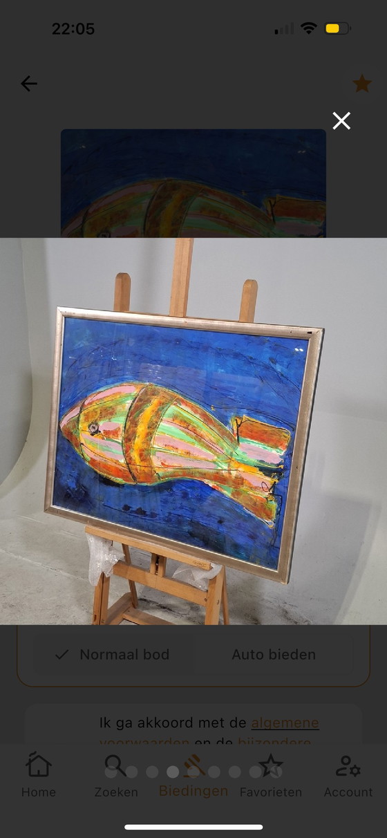 Image 1 of Maya Wildevuur - origineel werk - acryl schilderij - ingelijst - 90x70 cm -Vis