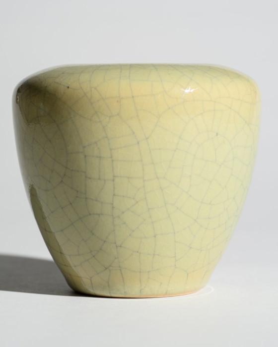 Image 1 of German Art Deco Crackle Glaze Ceramic Vase Duo Fürst Adolf Werkstätten Bückeburg