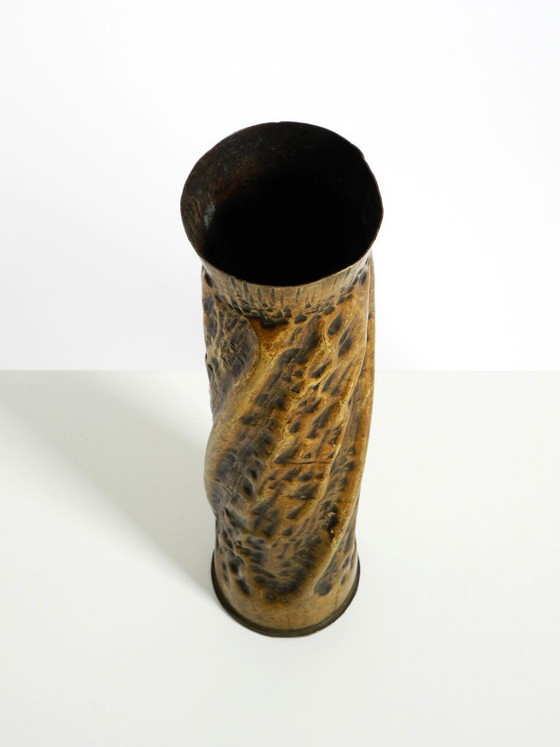 Image 1 of Unique large brass vase in a Brutalist design, handcrafted in December 1975