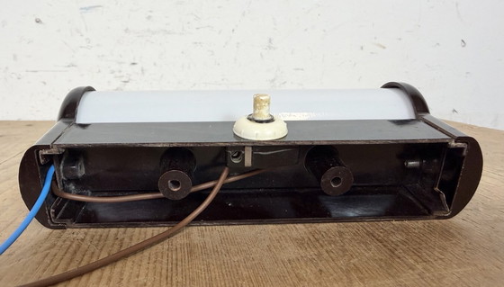 Image 1 of Industrial Brown Bakelite Wall Light with Milk Glass, 1950s