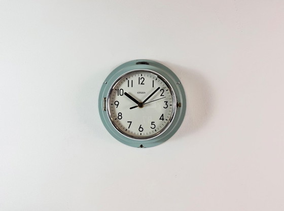 Horloge murale Citizen bleue vintage pour navires, années 1970, Pendules, Métal, Verre (photo 2 sur 15)