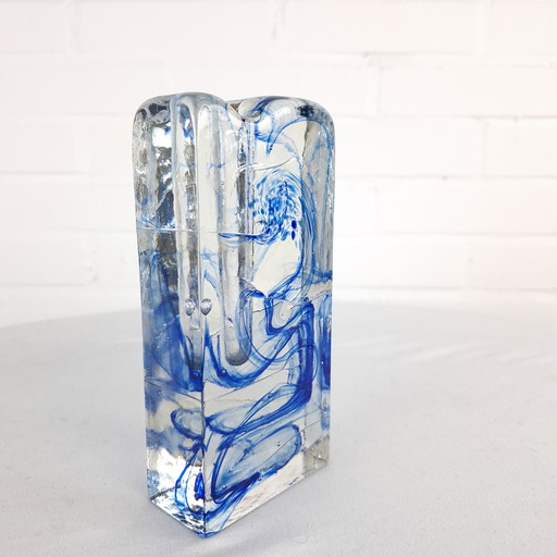 Vintage Solifleur vase Ritzenhoff Marsberger 1970s transparent with blue glass