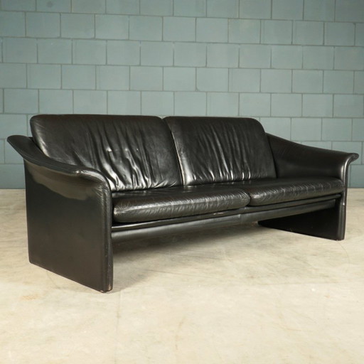 Canapé vintage en cuir noir – années 1970