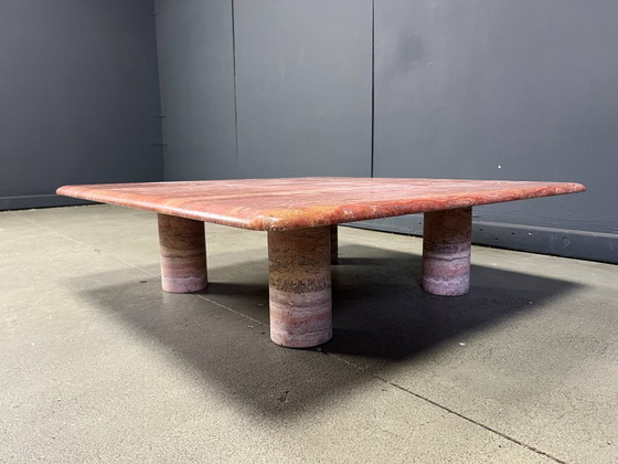 Image 1 of Angelo Mangiarotti red travertine Coffee Table for Up&Up, Italy