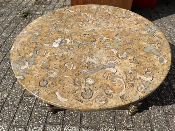 Vintage Natural Stone Coffee Table – Metal, Brass (photo 3 of 5)