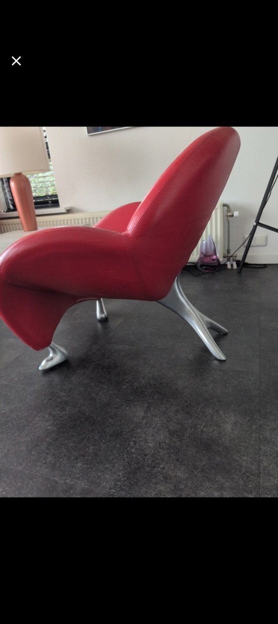 Image 1 of Leolux Papageno Designer-Sessel – rotes Leder – Originaletikett – Top-Design aus den Niederlanden