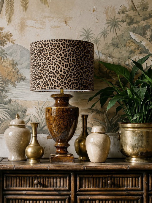 Vintage Italian pyrite ceramic lamp, 1970s-1980s Hollywood Regency