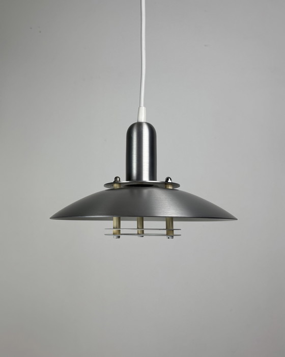 Image 1 of Vintage Pendant Lamp, Luna by Jeka, Denmark, 1980s, Metal Lamp, Mid Century, Space Age, UFO Design, 1980s, Scandinavian, Sputnik