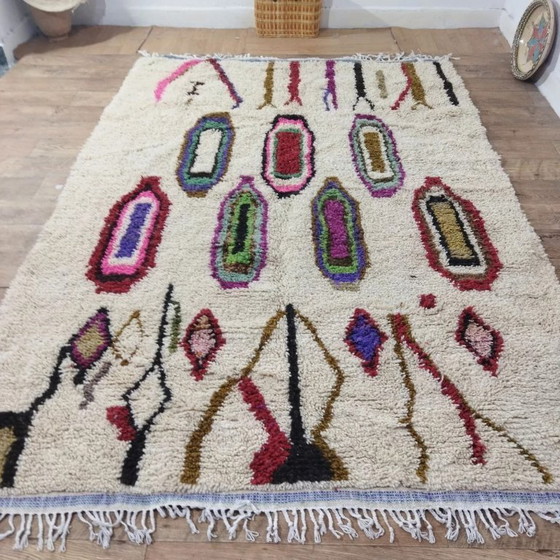 Image 1 of Tapis Azilal en laine colorée – Laine naturelle tissée à la main (266×188 cm)