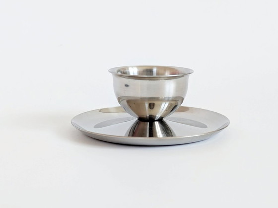 Image 1 of Set of 6 Vintage Polaris Norway Stainless Steel Egg Cups, Scandinavian Tableware