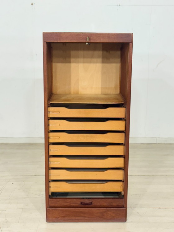 Image 1 of Commode à cylindre en teck vintage / Meuble design danois / Commode / Étagère