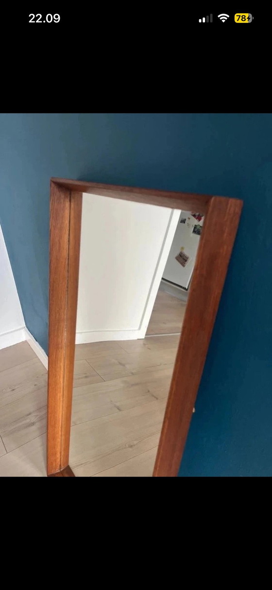Danish Mid-Century Modern Wall Mirror in Solid Wood (Teak/Rosewood Look), 1950s/60s, Brown (photo 3 of 8)