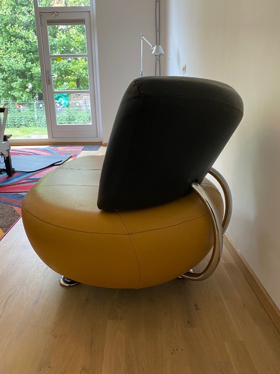 Image 1 of Leolux Kikko chaise longue - leer - geel / zwart - vintage