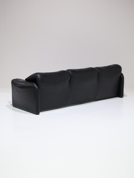 Image 1 of Cassina Maralunga 3-Sitzer-Sofa aus schwarzem Leder von Vico Magistretti