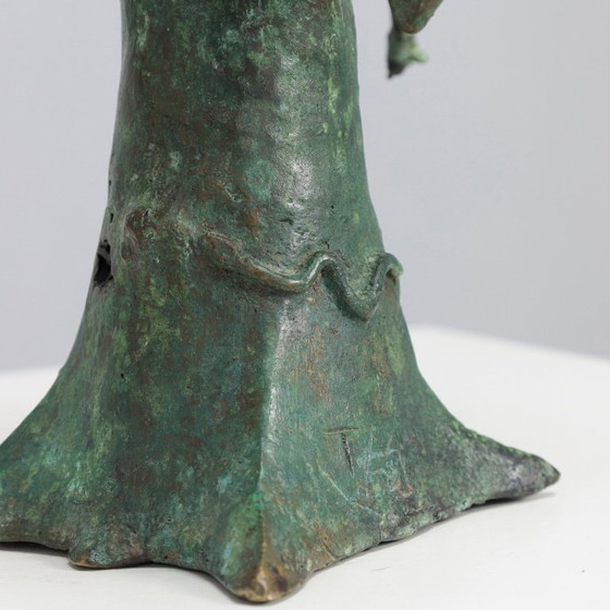 Image 1 of Patinierte Bronzeskulptur eines Baobabbaums mit Vögeln, signiert TM, 1980er Jahre