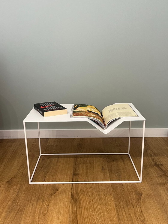 Image 1 of Modern White Geometric Side Table – Unique Designer Piece