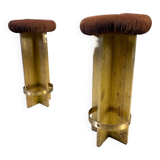 Sgabelli da bar vintage italiani in ottone, anni '70 – barkrukken, Brass