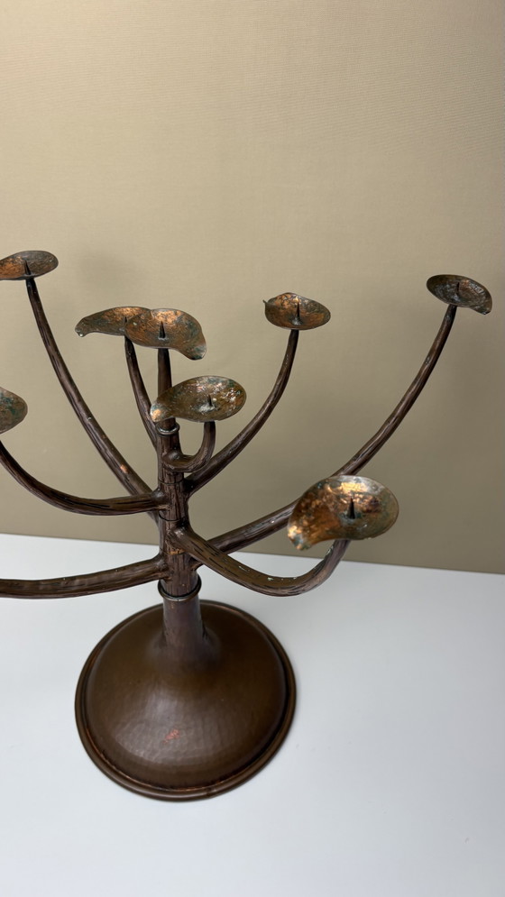Egidio Casagrande Brutalist Italian Design 9-Arm Movable Vintage Hammered Copper Candle Holder (photo 4 of 15)