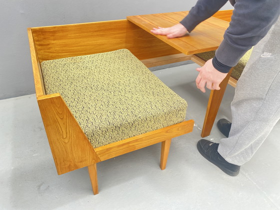 Image 1 of Divano in legno di metà secolo con tavolino laterale – Design modulare, anni '70