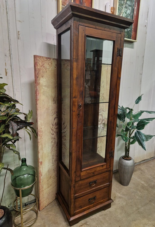 Old teak display cabinet, china cabinet, drinks cabinet dim. 40x45cm and 136cm high.
