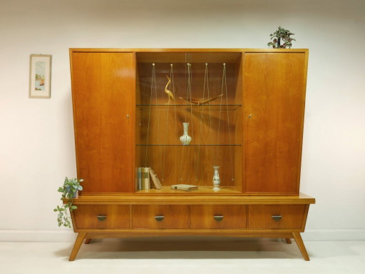 Vintage Wohnzimmerschrank 60er Jahre, Mid Century Vitrinenschrank, Deutschland – high boards, Glass, Wood