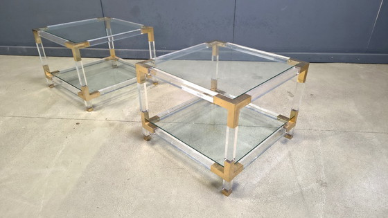 Image 1 of Vintage lucite and brass side tables, 1980s