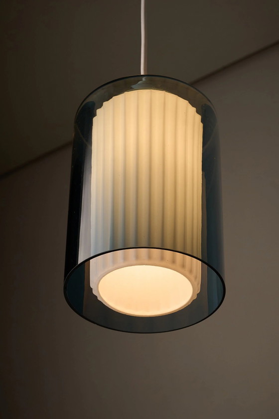 Double Glass Pendant in Blue and Opaline, Europe, 1960s/1970s, Ceiling lights, Vintage (photo 6 of 9)