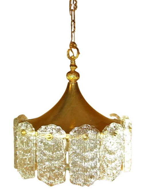 Lámpara colgante de techo, estilo moderno de mediados de siglo, Art Déco, latón, cristal, estilo vintage, muy poco común.