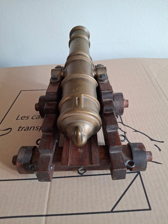 Image 1 of Large bronze and wood cannon, 33 cm long