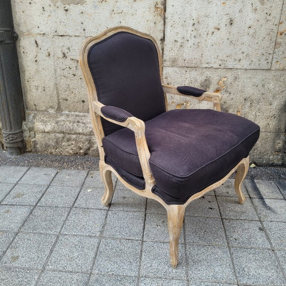 Image 1 of Chaise à la reine, style Louis XV / Provençal, chêne et garniture, XIXe siècle - France