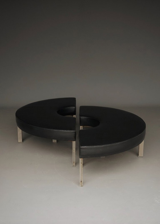 Mid-Century Round Modernist Benches. 1960s. Set of 2 – Metal, Plastic (photo 22 of 23)