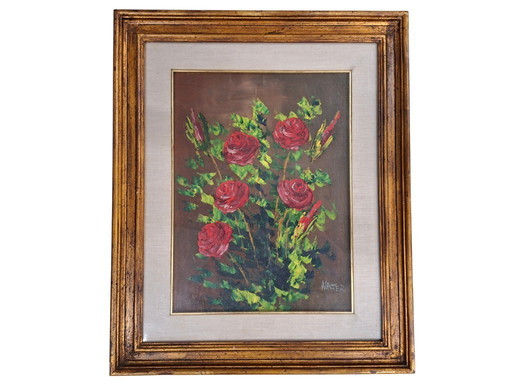 Cuadro "Rosas Rojas" – Firmado por WALTER – Elegante marco dorado