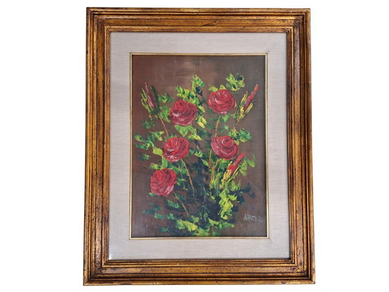 Image 1 of Cuadro "Rosas Rojas" – Firmado por WALTER – Elegante marco dorado