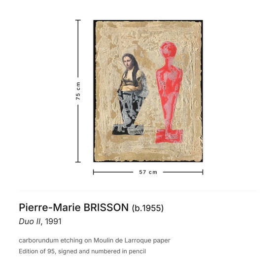 Pierre-Marie Brisson, gravure au carborundum signée, Duo II, 1991 – Lithographies et sérigraphies, Paper (photo 3 of 5)