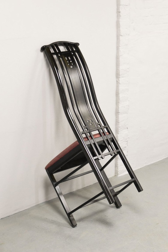 Image 1 of Giorgetti Italian Design Dining Chairs, Set of Four High Back Black Lacquered with Luxurious Soft Pink Upholstery. Italy, 1980s.