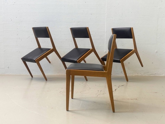 Vintage upholstered chairs made of beech wood, 1960s – Dining chairs, Leather (photo 12 of 12)