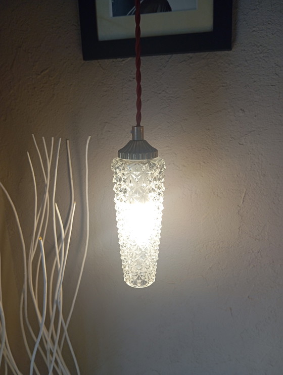 Image 1 of Retro chic glass spindle pendant lamp with diamond tip