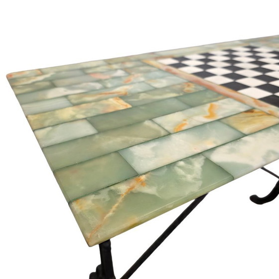 Image 1 of Table vintage en marbre onyx avec plateau à damier/échecs