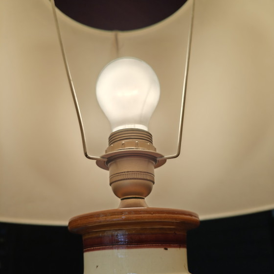 Image 1 of Large 1970s Hand-Painted Ceramic Table Lamp Ø40 cm – Floral Pottery Lamp