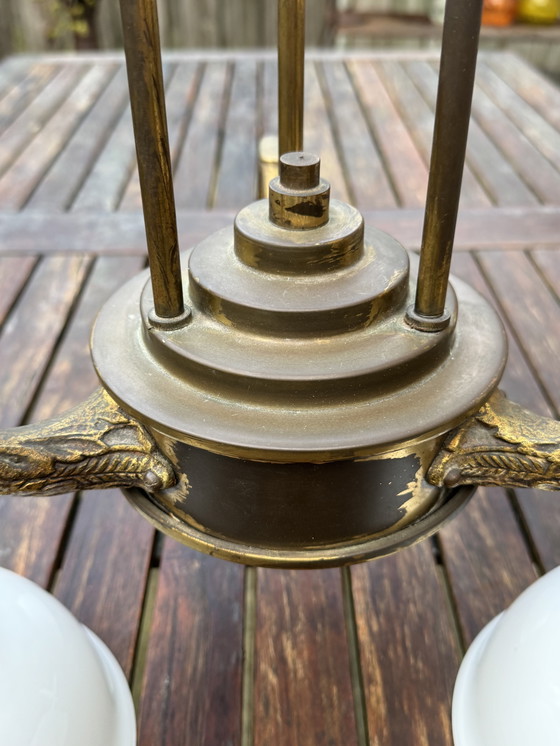 Image 1 of Rare Art Nouveau pendant lamp | 3 perfect original opal glass shades | 1905–1925