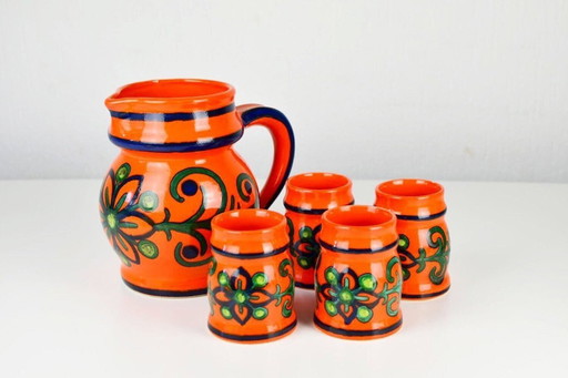 Ulmer Keramik West Germany decanter with cups