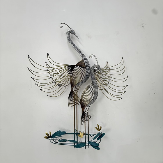 Image 1 of Curtis Jere Vintage Pauw Muurkunst Gesigneerd, 1970