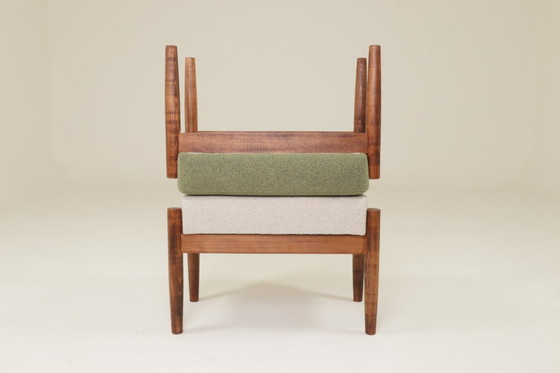 Image 1 of Juego de 2 sillas infantiles con taburete bouclé verde/gris escandinavo