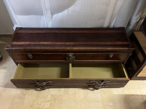 RH Mayfair Steamer Trunk Leather Low Chest Vintage Cigar, Restoration Hardware, Chest of drawers, Metal, Brown (photo 4 of 6)
