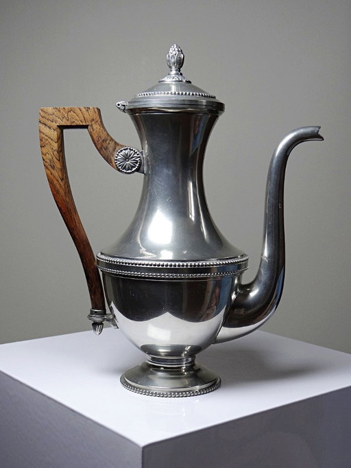 Cafetière vintage Etain du Manoir France, années 60-80 poignée bois