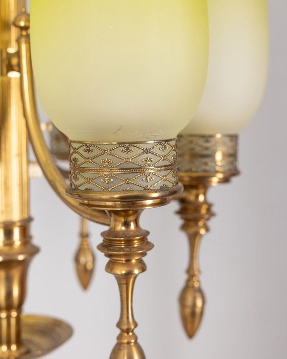 Image 1 of Vintage 50s Floor Lamp in Brass and Green Glass Italian Design