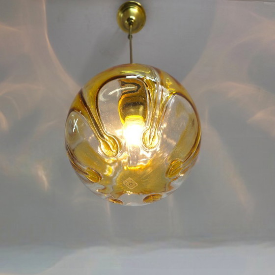 Image 1 of Lampada a sospensione italiana in vetro di Murano anni '60 in ottone con vetro di Murano colorato