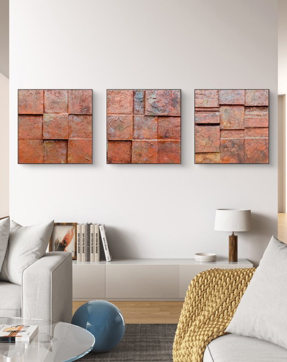 Image 1 of Modern Art Drieluik: Red Burning Earth